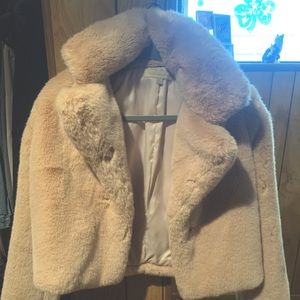 Cropped dusty pink faux fur coat